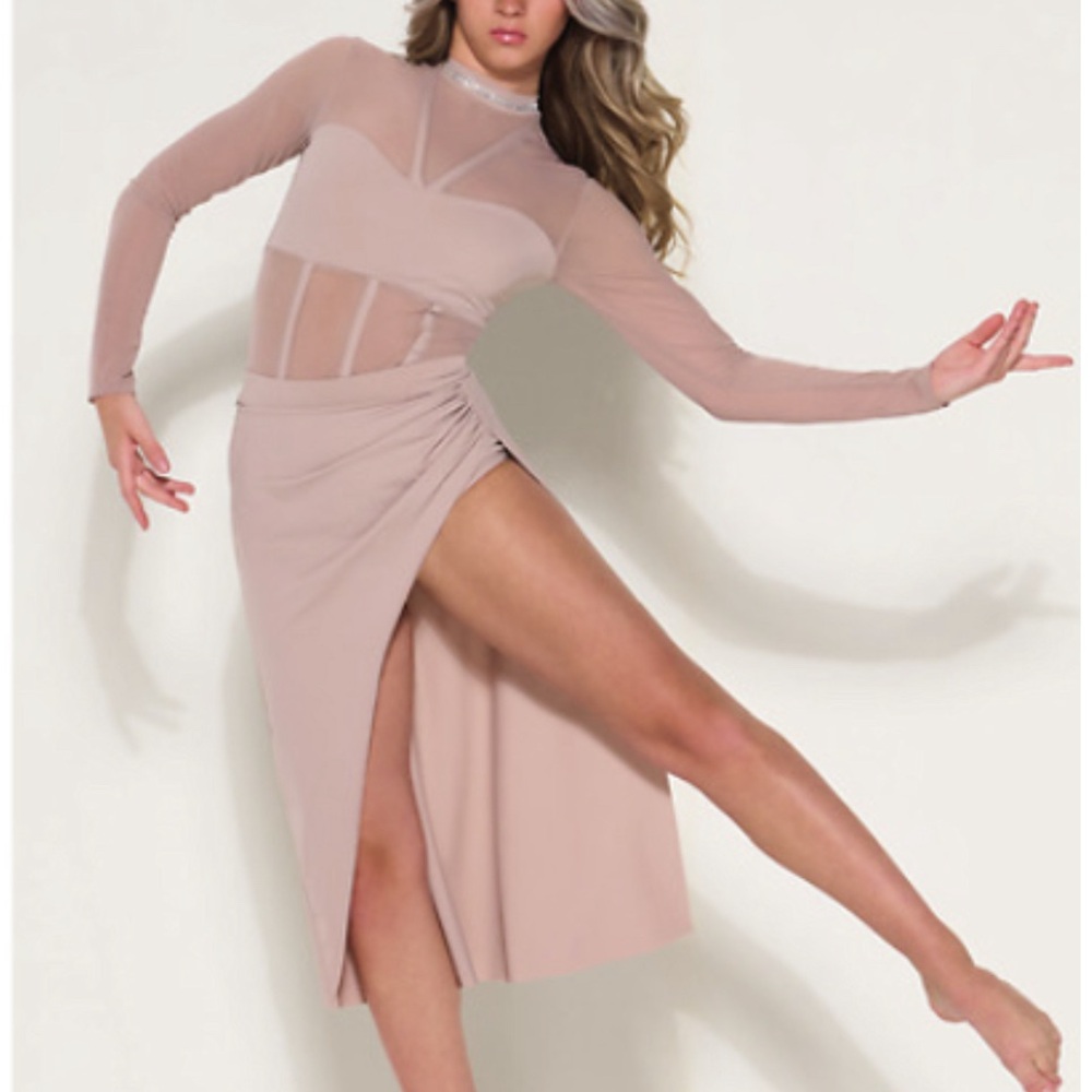 Asymmetrical Slit Long Sleeve lyrical/contemporary dance costume, size AS